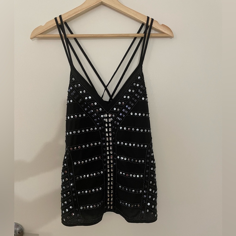 Express Beaded Strappy Cami with Criss-Cross Back